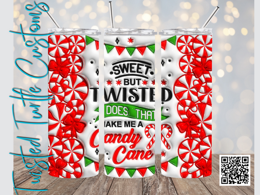 Puffy Sweet but Twisted Candy Cane Funny Christmas 20oz Tumbler