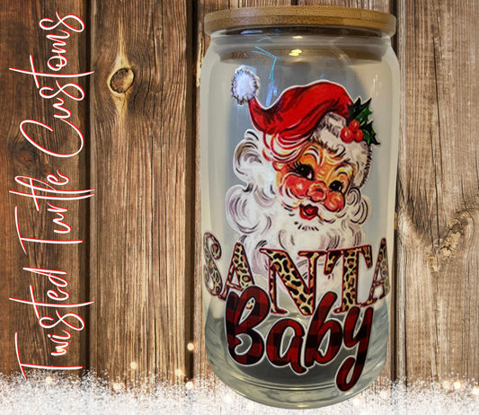 Santa Baby 16oz Glass Can with Bamboo Lid & Glass Straw