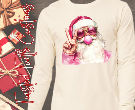 Santa Bubble Gum Pink Peace long Sleeve Tee