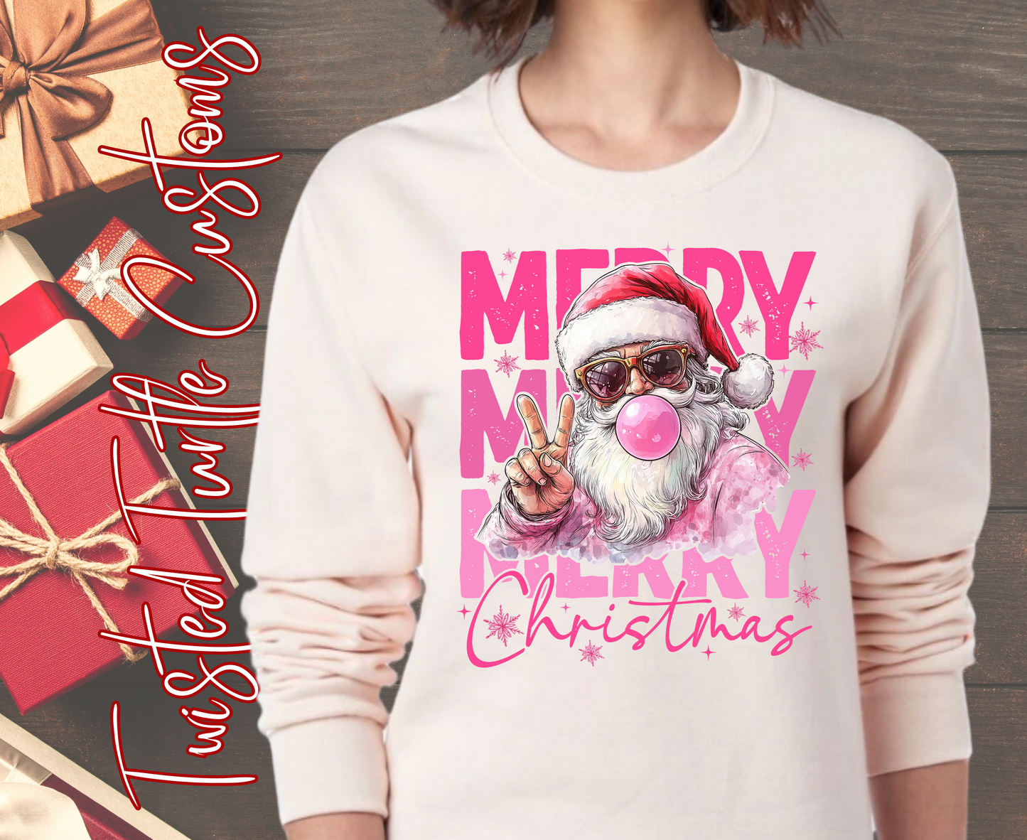 Santa Merry Christmas Pink Bubble Gum Sweatshirt