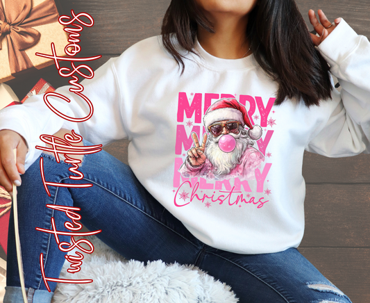 Santa Merry Christmas Pink Bubble Gum Sweatshirt