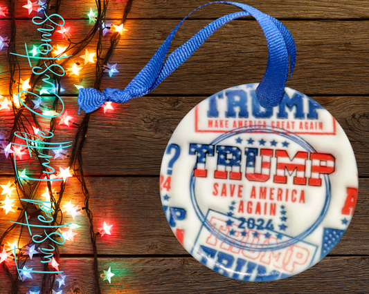 Save America Trump Puff Patriotic Ceramic Christmas Ornament