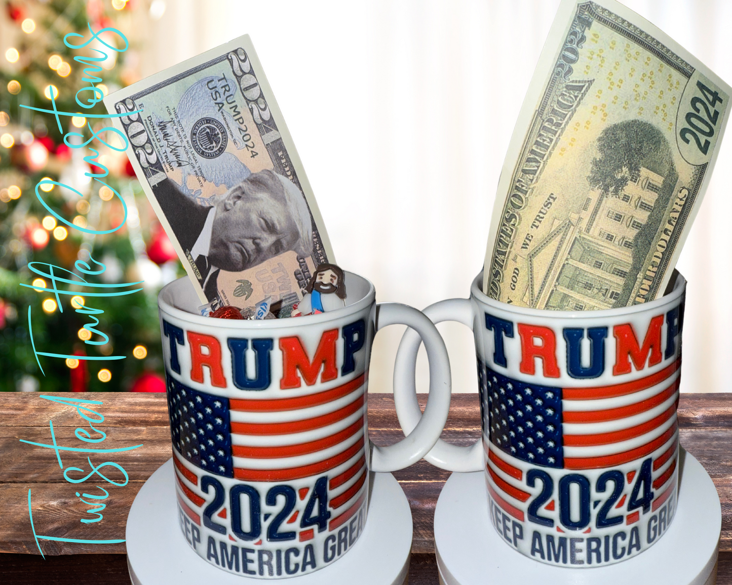 Trump 2024 Puffy Inflated design Coffee Mug Gift Set