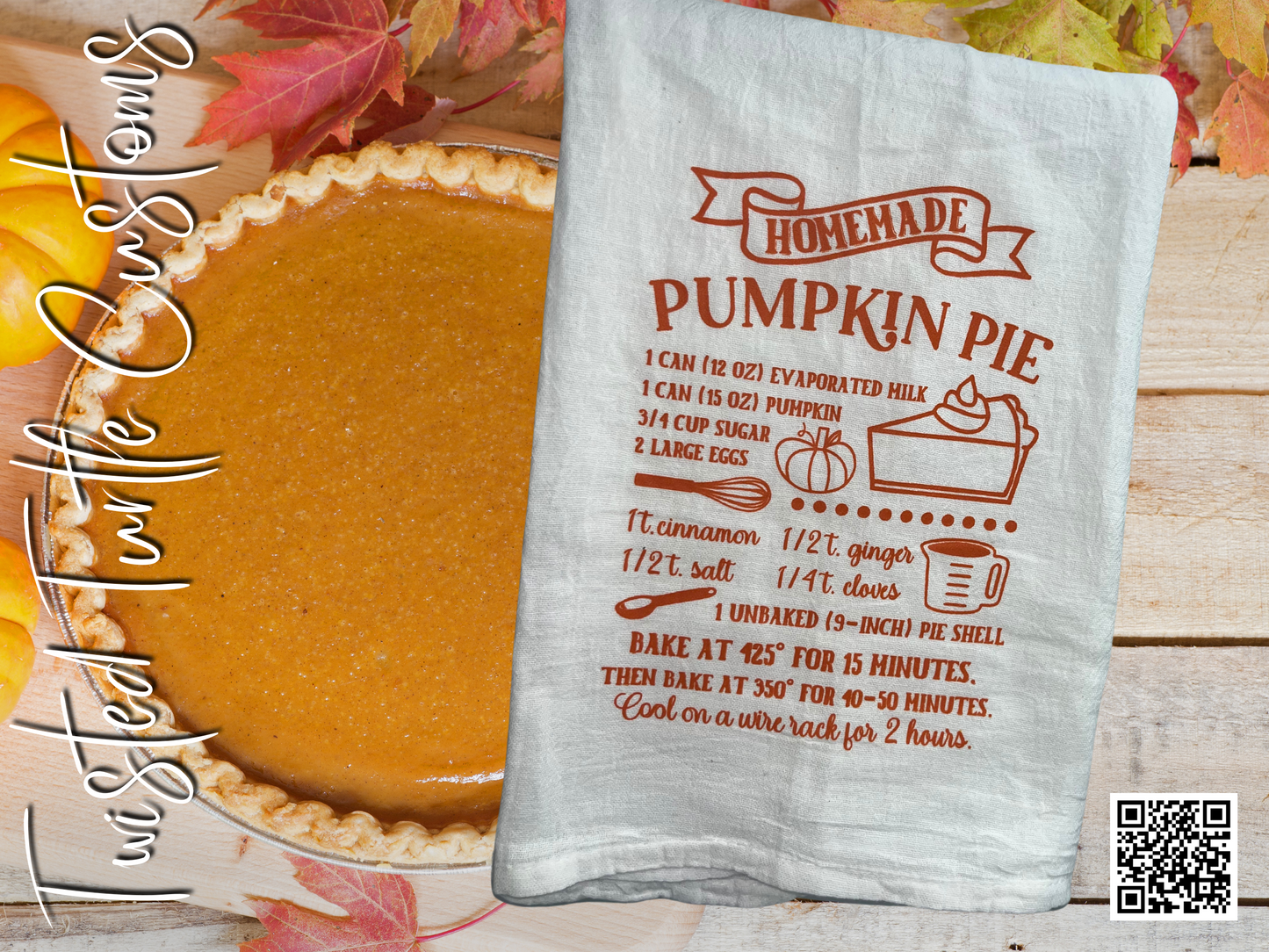Homemade Pumpkin Pie Recipe Thanksgiving Holiday Tea Towel see