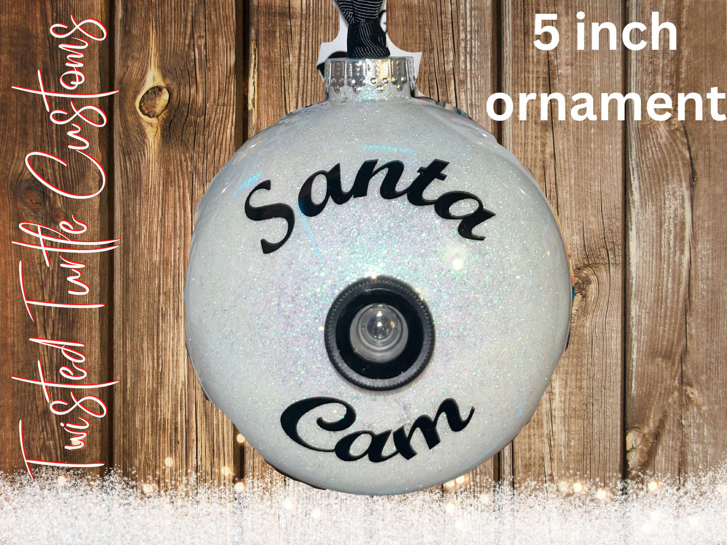 XL Santa/Elf Cam Green Glitter Bulb Christmas Ornament with Lens
