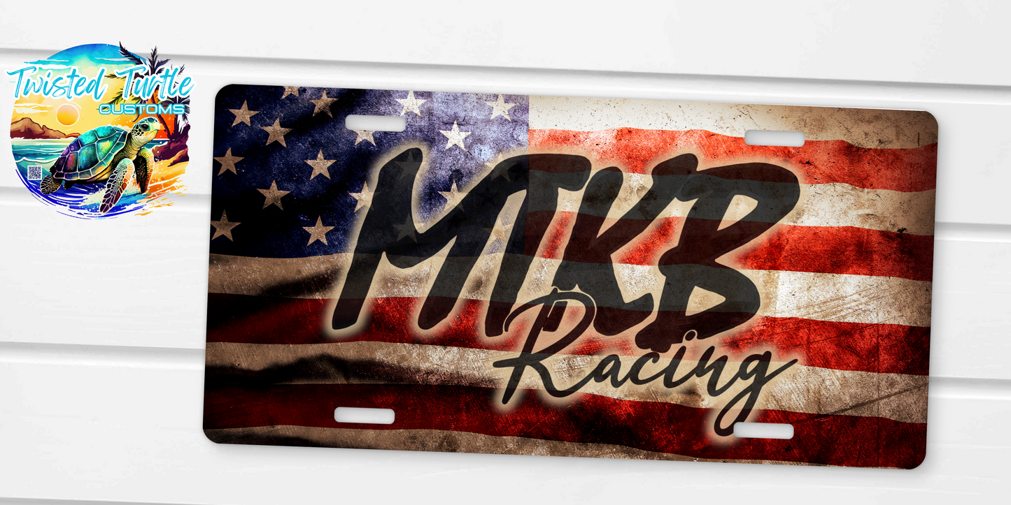 MTKB Old Glory Flag Featuring Black Logo License Plate