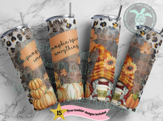 Pumpkin Spice Everything Fall Gnome with Cheetah print  and Plaid  20oz Tumbler