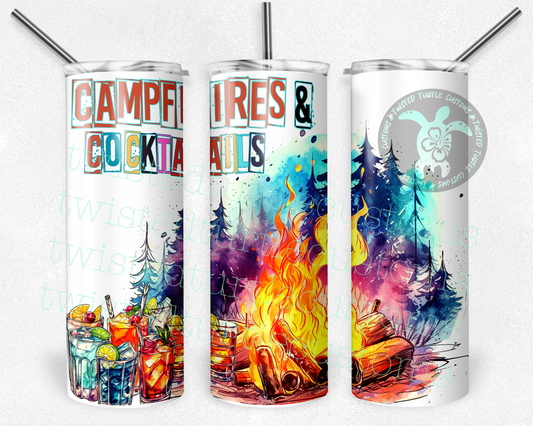 Campfires and Cocktails Drinking with Friends Bonfires watercolor woods tie dye look 20oz Tumbler