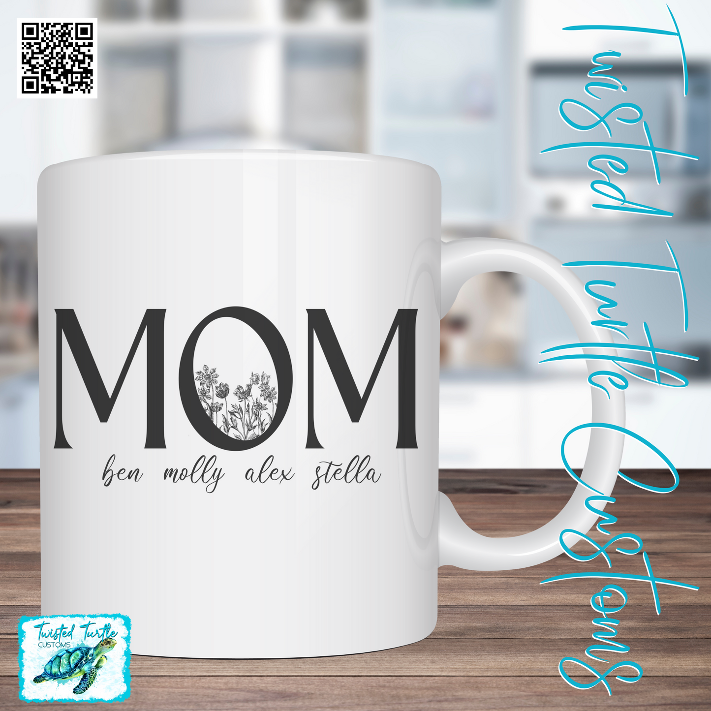 Personalized Mom Flower Sketch Coffee mug makes a great gift for Mom this Mother’s Day.