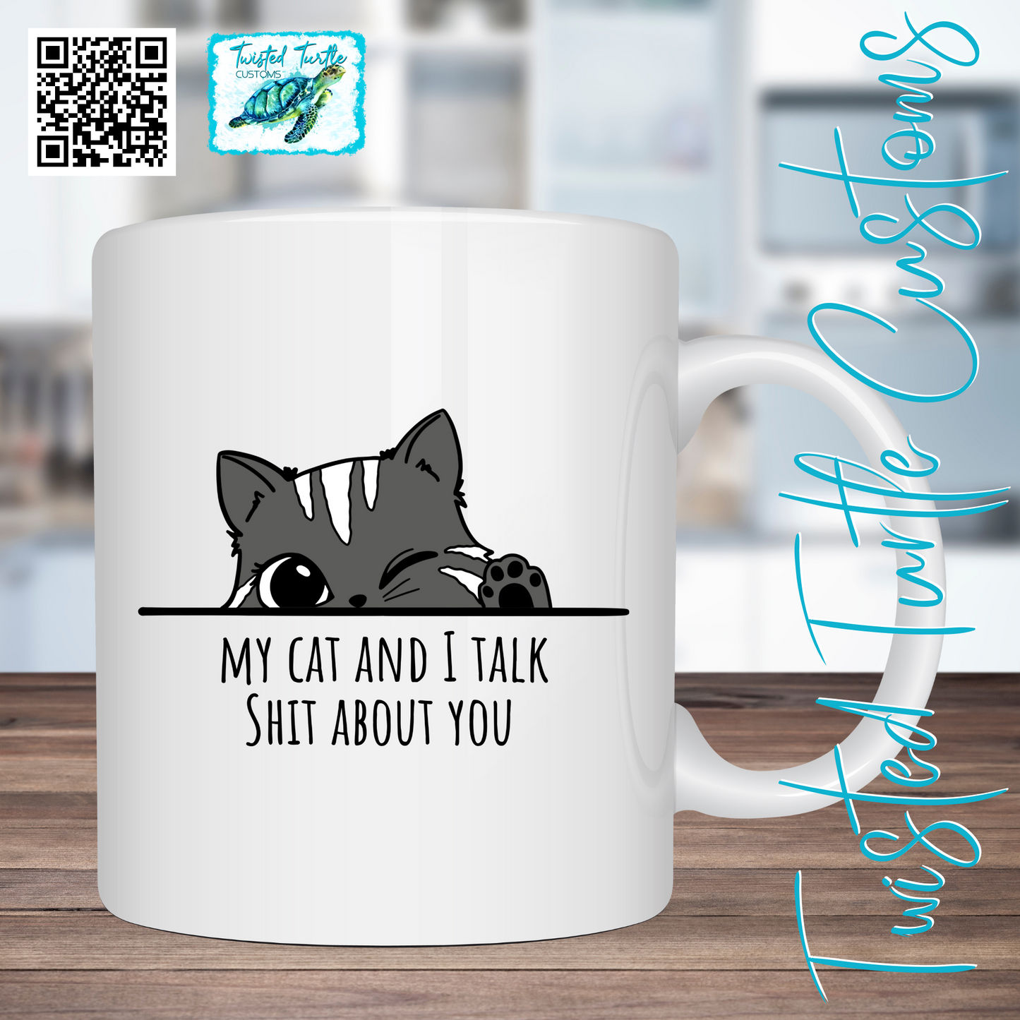 Funny Gray Cat My Cat and I talk shit about you Coffee Mug Humor