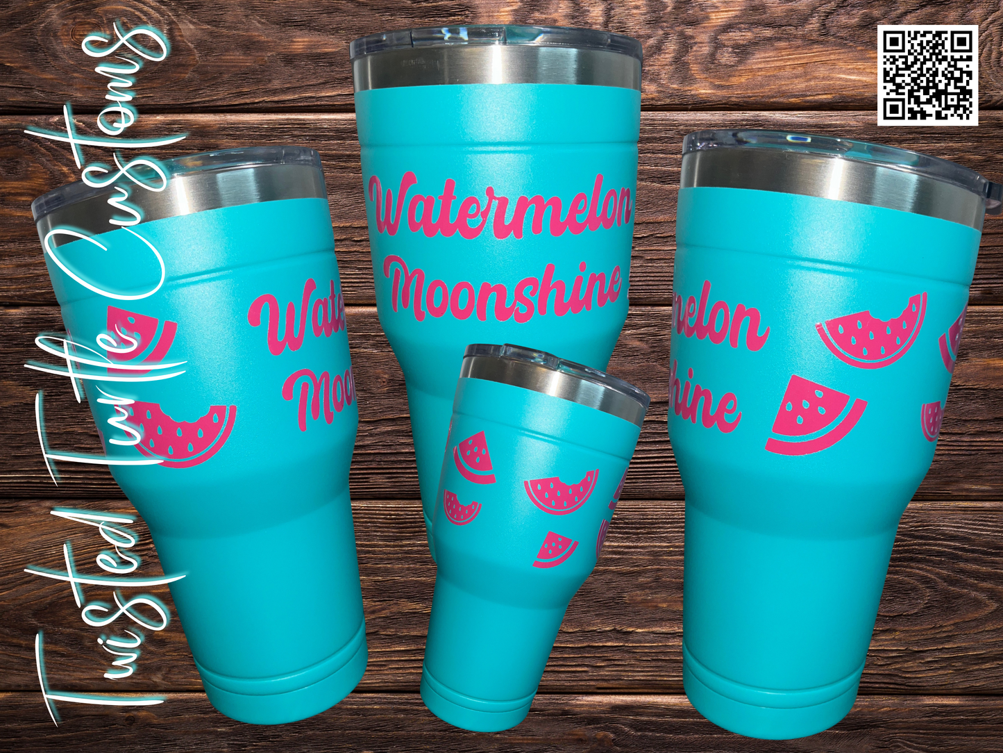 Watermelon Moonshine Teal and Hot Pink 30oz Tumbler with plastic lid