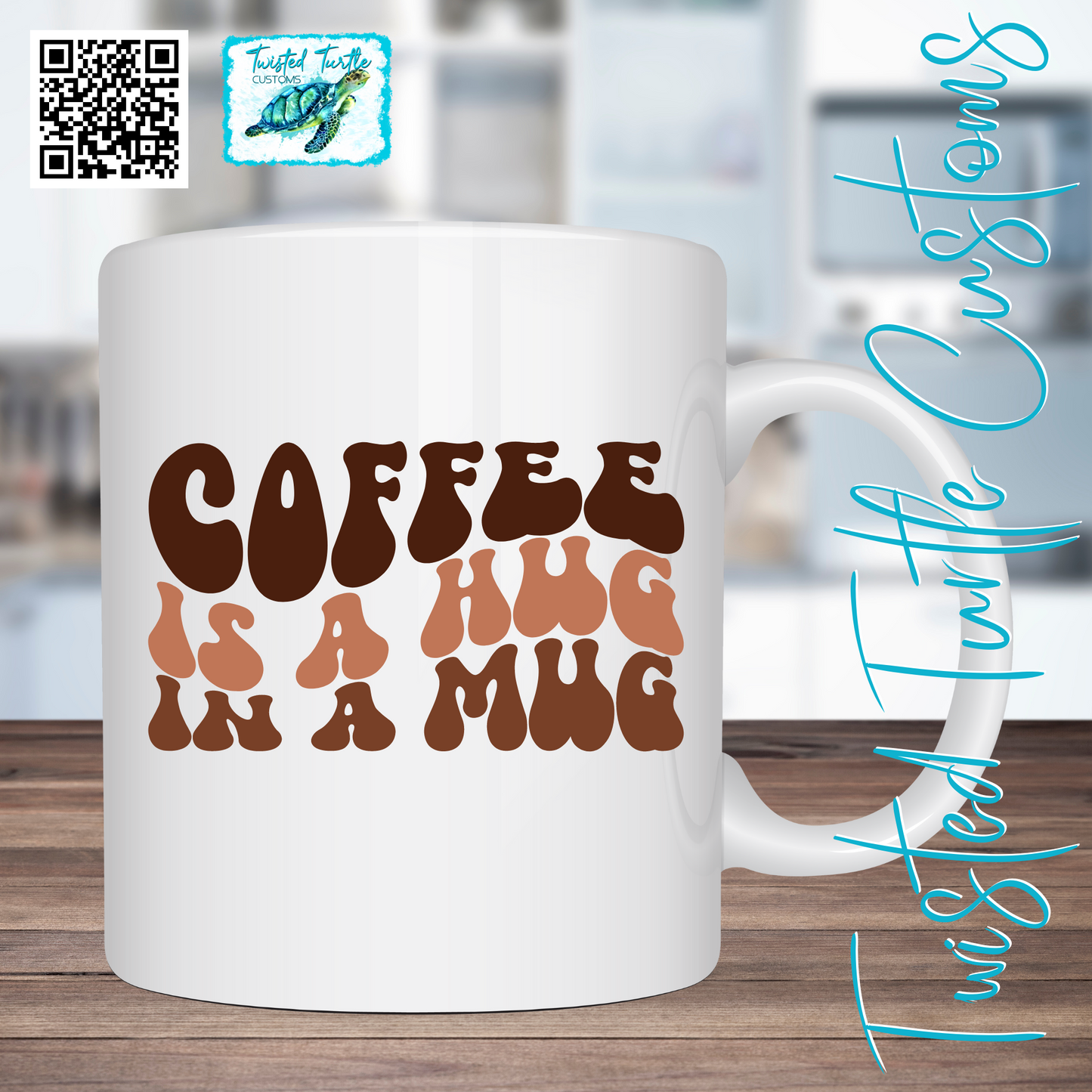 Fun Retro Lettering Coffee Mug “Coffee is a Hug in a Mug”