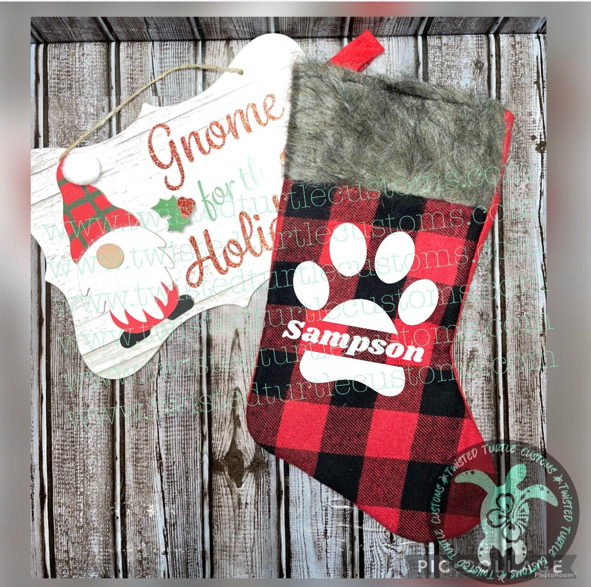 Personalized Red Buffalo Plaid Stocking with Furry top Customized with Your name or Pets name