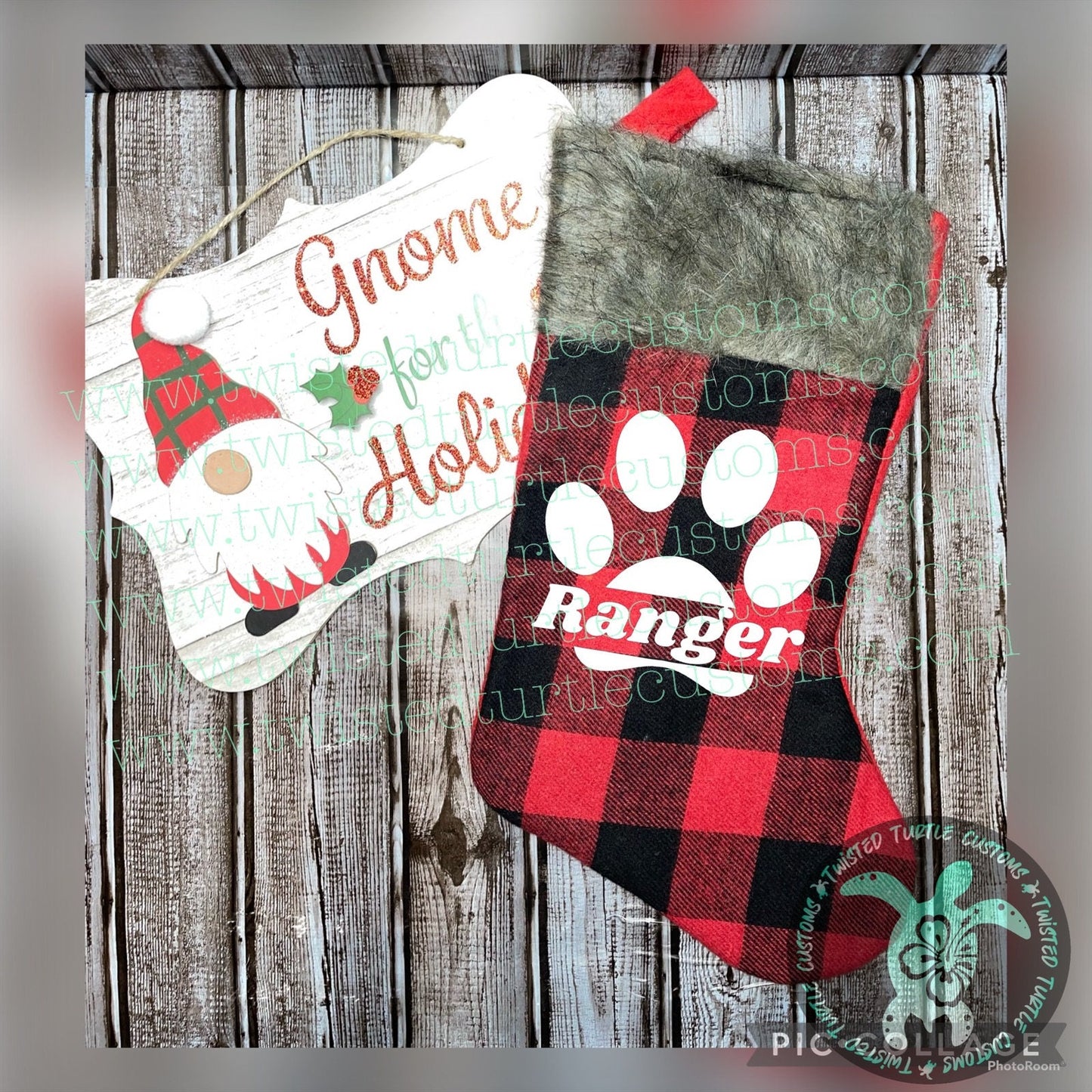 Personalized Red Buffalo Plaid Stocking with Furry top Customized with Your name or Pets name