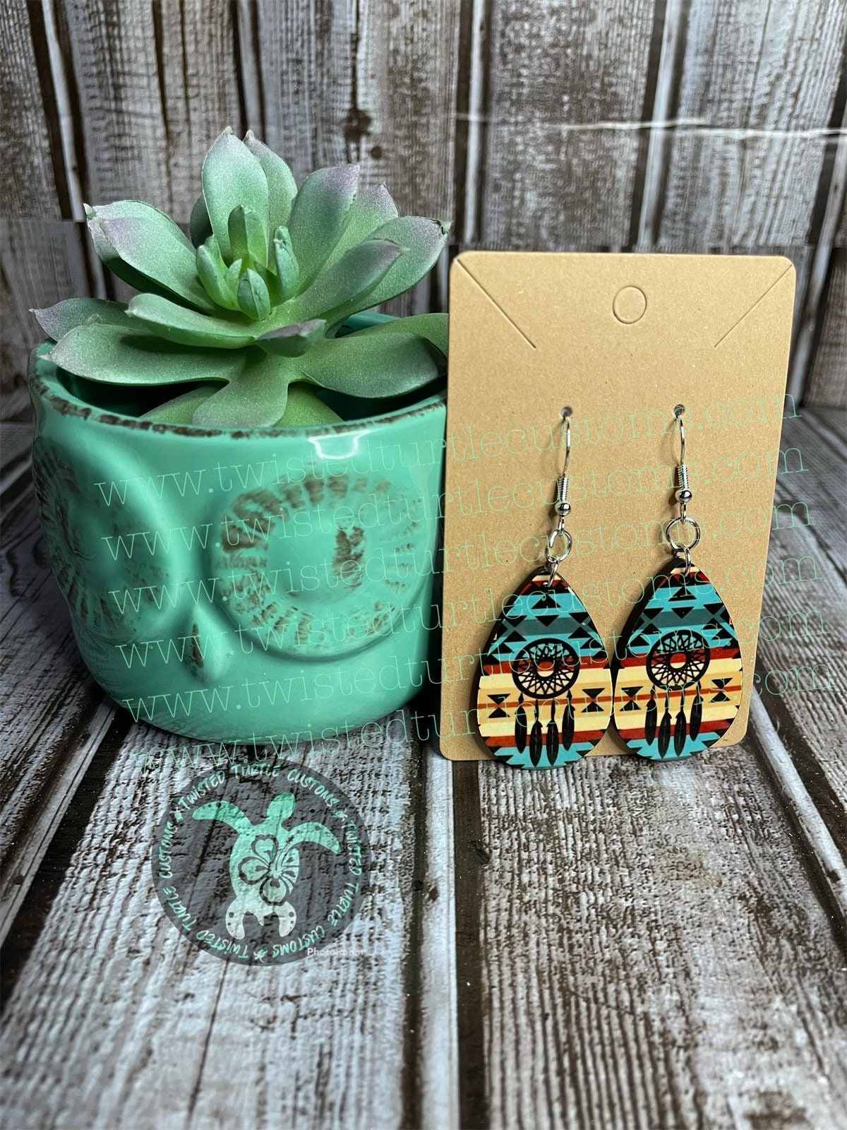 Aztec Print Dream Catcher Teardrop Earrings