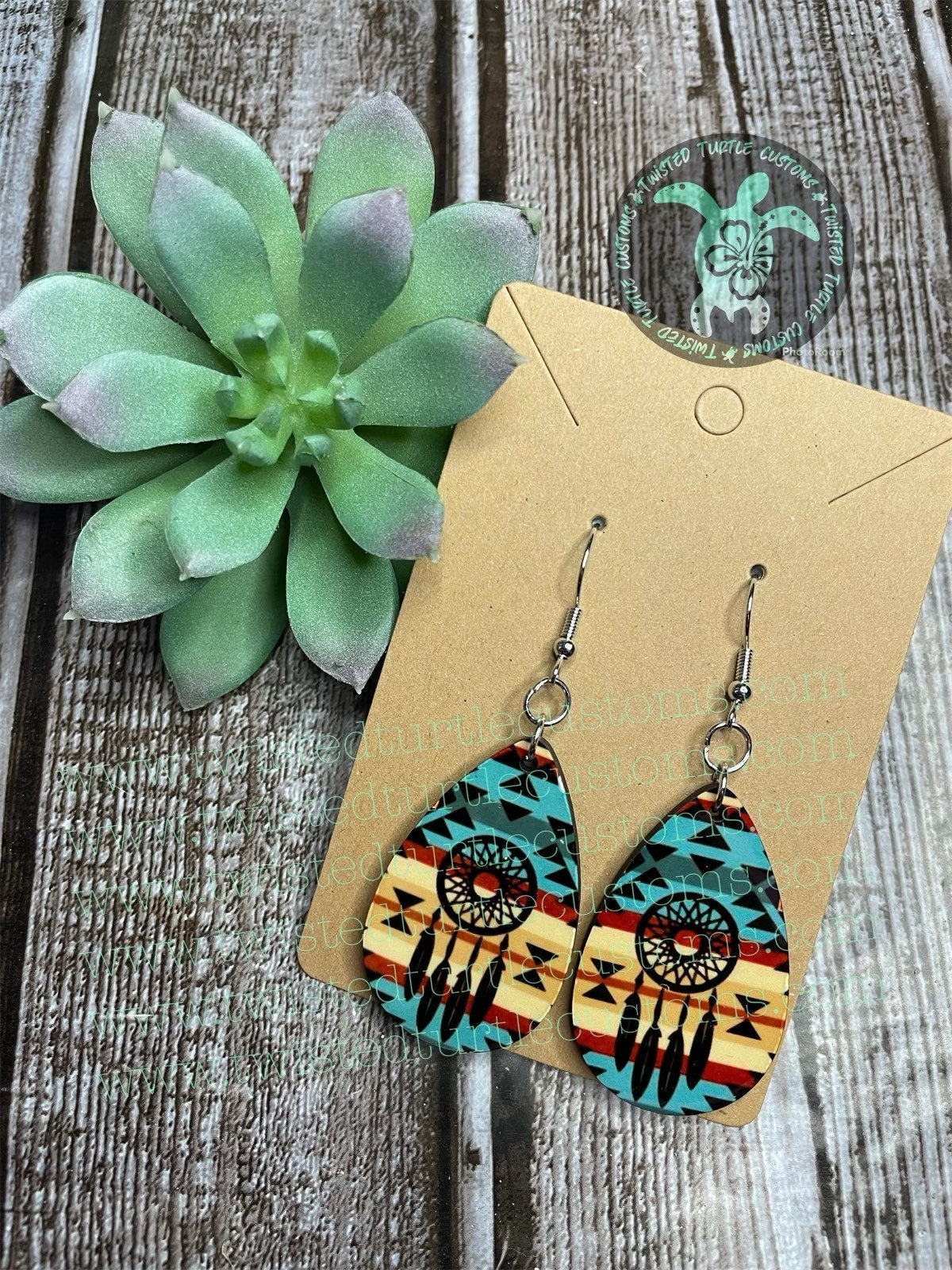 Aztec Print Dream Catcher Teardrop Earrings