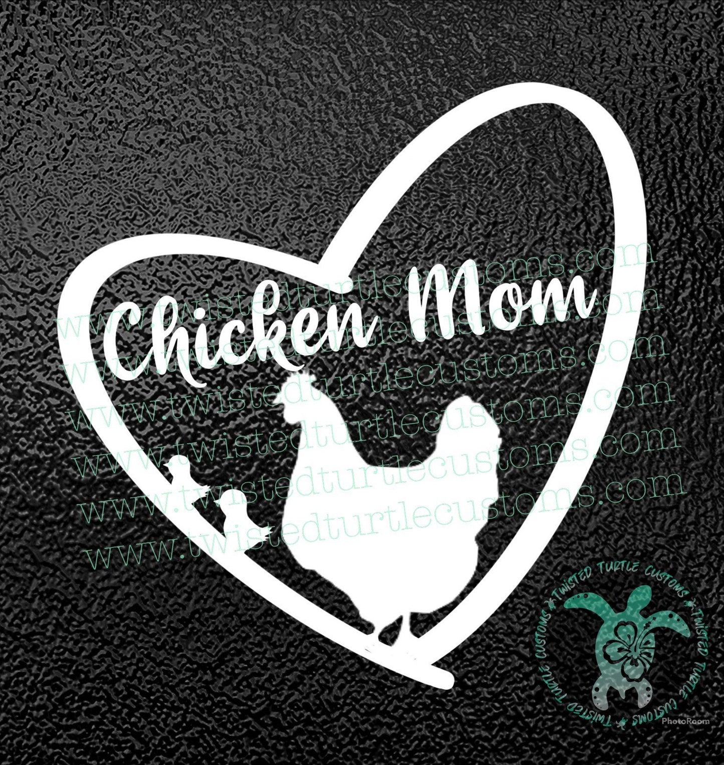Chicken Mom Heart Hen and Chicks White Vinyl Decal