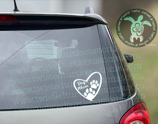 Dog Mom Heart Paw Prints White Vinyl Decal