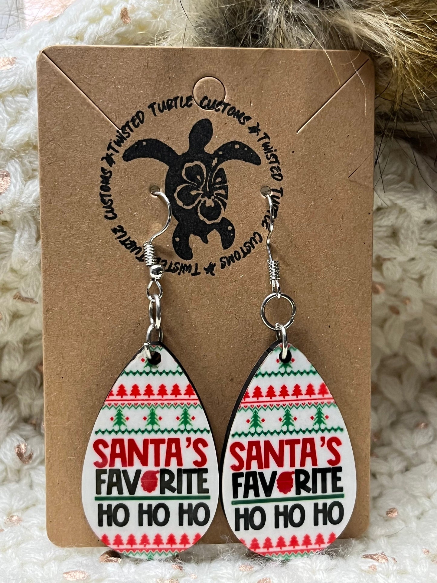 Santa’s Favorite Ho Ho Ho Ugly Christmas Sweater Holiday Teardrop Earrings