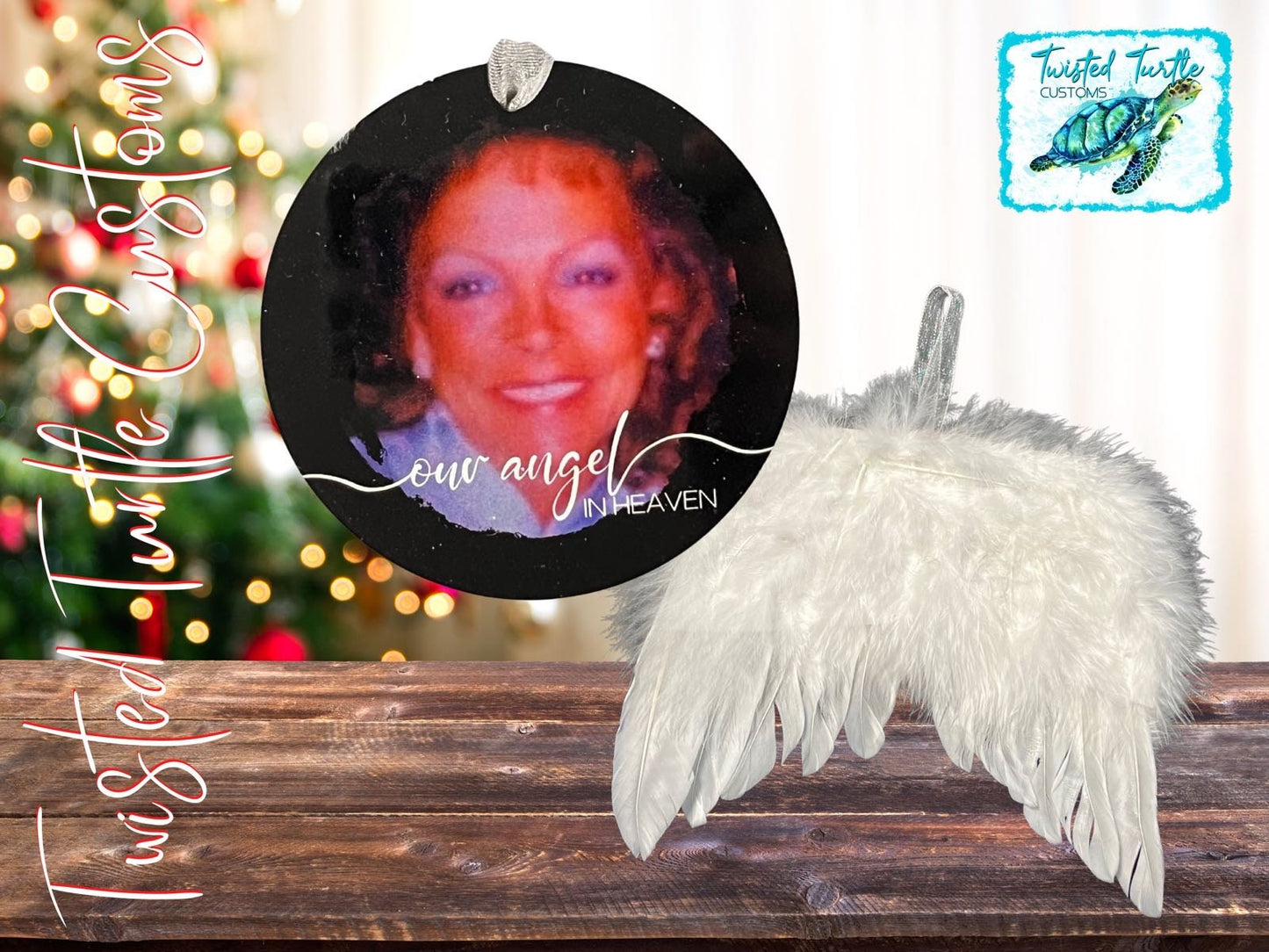Our Angel in Heaven Customized Photo Memorial Feather Wings Christmas Ornament