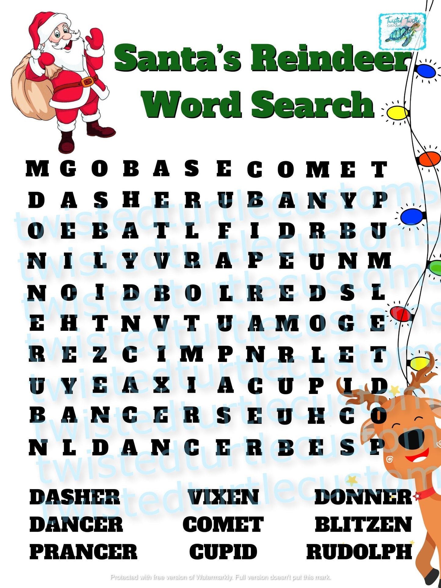 Santa's Reindeer Word Search Puzzle *DIGITAL DOWNLOAD ONLY*