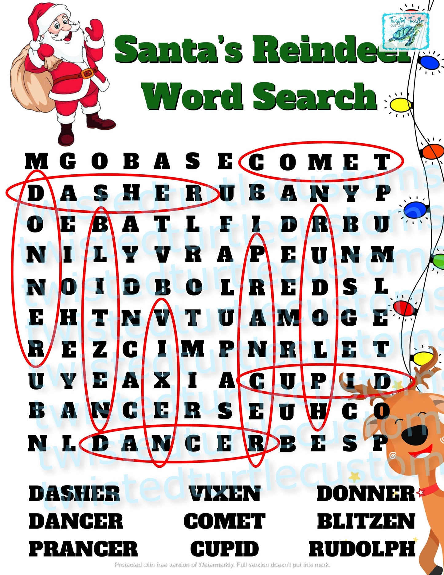 Santa's Reindeer Word Search Puzzle *DIGITAL DOWNLOAD ONLY*