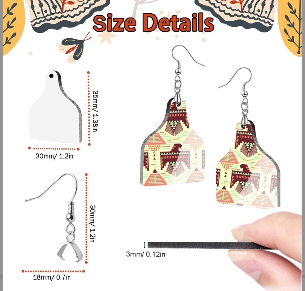 Rustic Christmas Trees, Buffalo Plaid, Cow Print and Wood Cow Tag Style Earrings