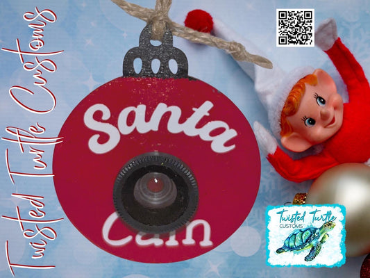 Christmas Santa Elf Cam Ornament Wood with Lens