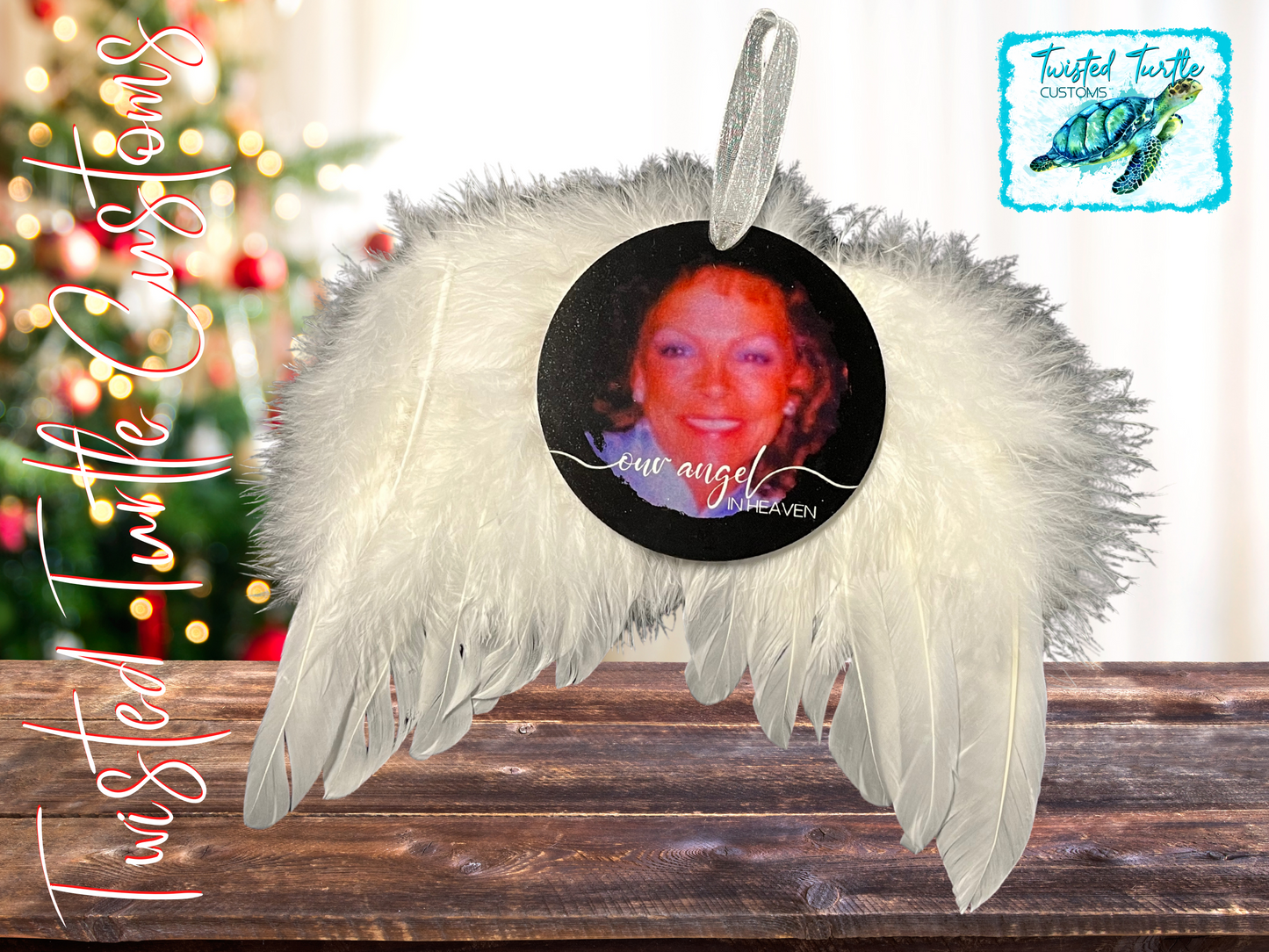 Angel in Heaven White Feather Wings Personalized Memorial Christmas Ornament