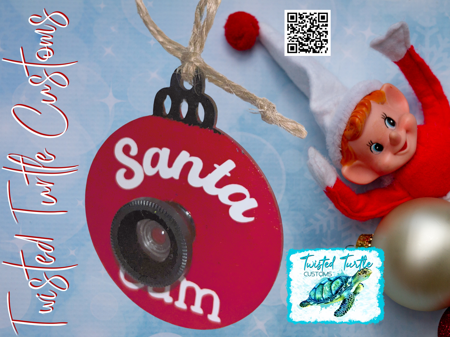 Christmas Santa Elf Cam Ornament Wood with Lens