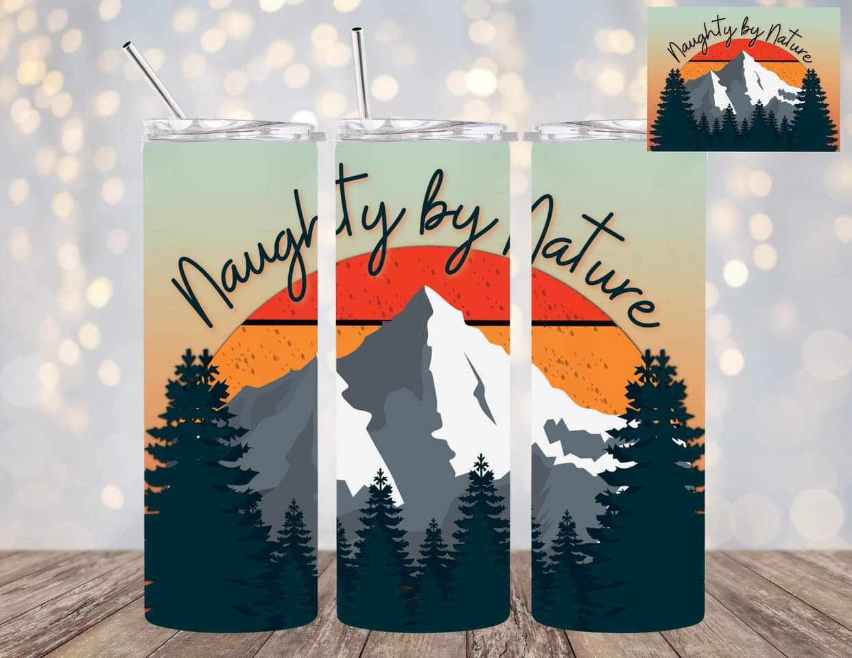 Naughty by Nature 20oz Tumbler with Scenic Mountain View