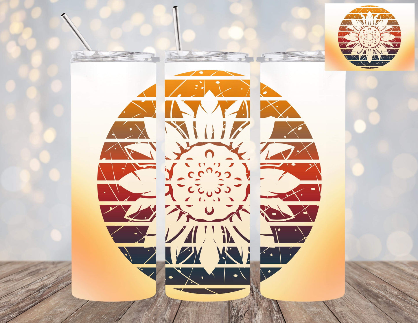 Weathered Sunflower 20oz Tumbler with ombré background