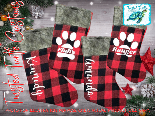 Personalized Buffalo Plaid Fur Top Christmas Stocking