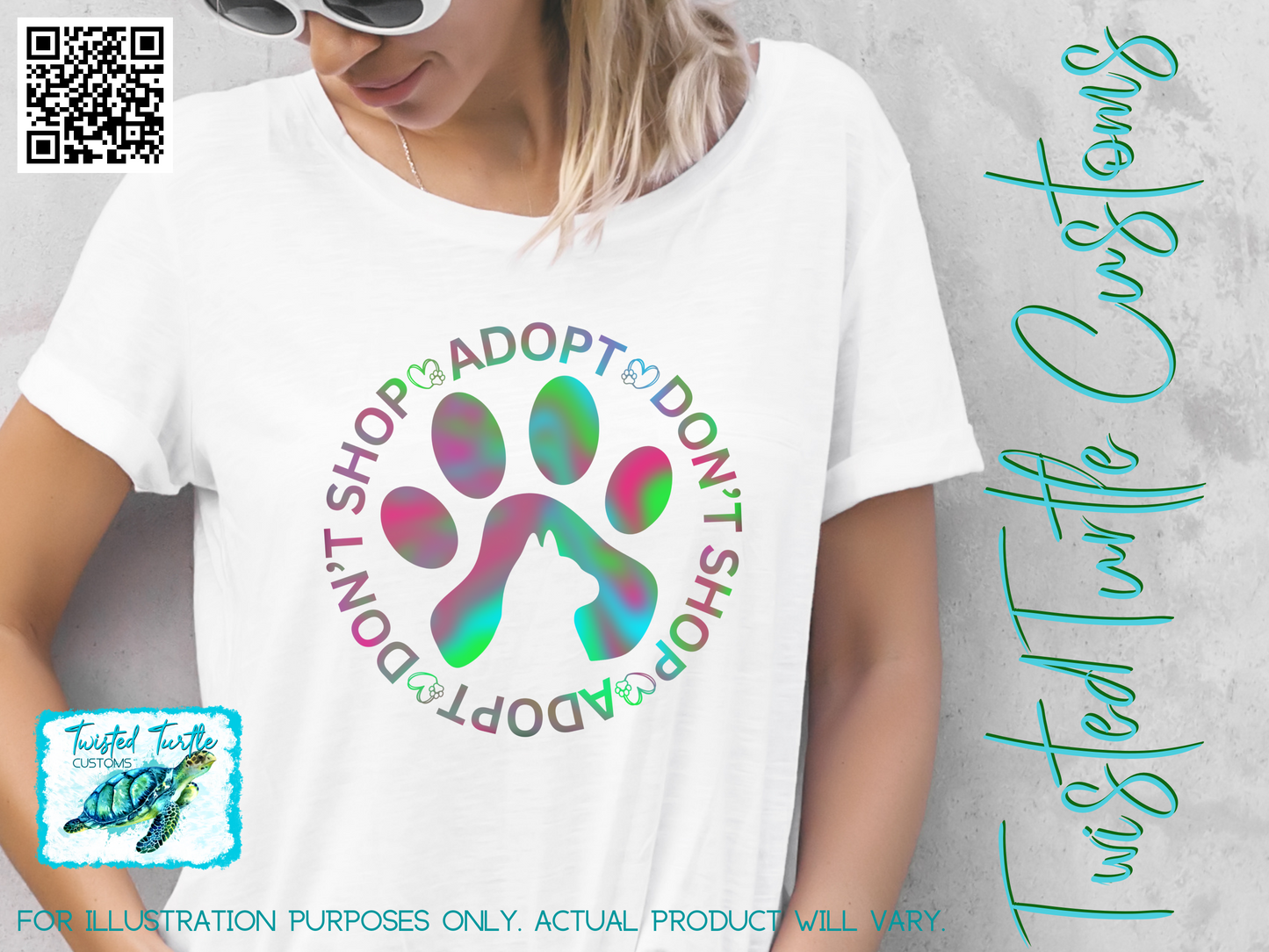 *DIGITAL DOWNLOAD* Furry Cat/Kitten Paw Print Adopt Don’t Shop Awareness for Shelter Pets Tie dye Colors